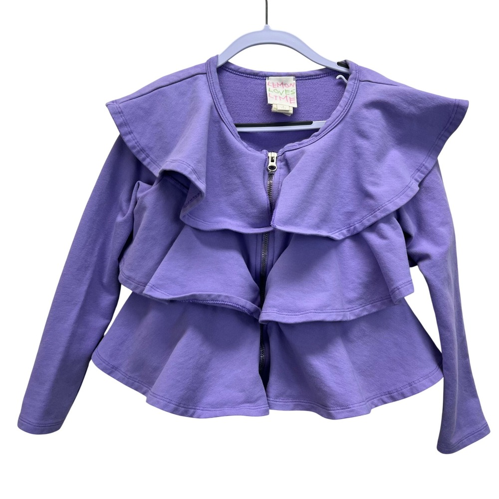Lemon Loves Lime Girls Purple Ruffle Full Zip Up Jacket Size 8 Boutique‎ Tiered